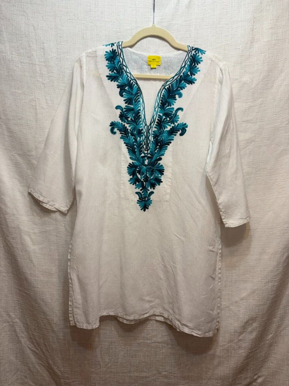 Roberta Roller Rabbit White Linen Embroidered Tunic Top Blouse Small